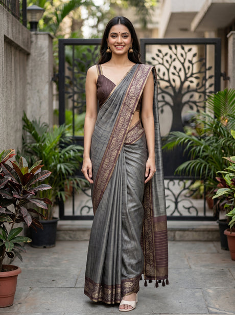 MIMOSA Chocolate Banarasi Art Silk Saree — AI Model lifestyle pose