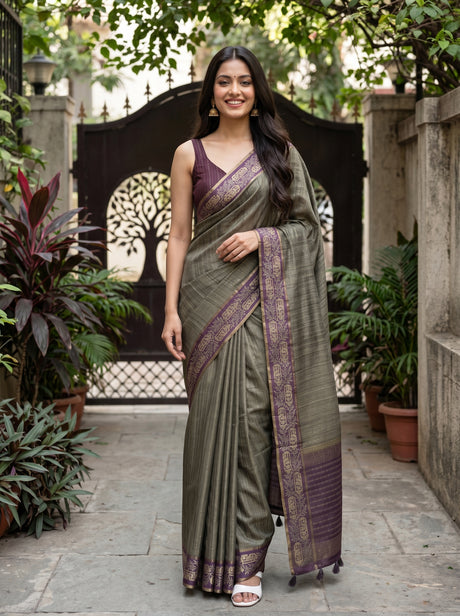 MIMOSA Green Banarasi Art Silk Saree — AI Model lifestyle pose