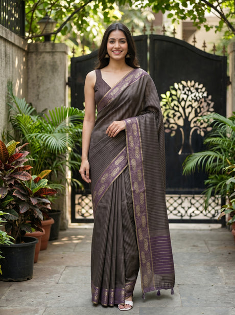 MIMOSA Wine Banarasi Art Silk Saree — AI Model lifestyle pose
