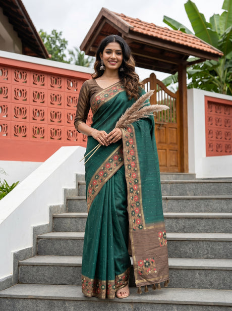 Bottle Green  Saree