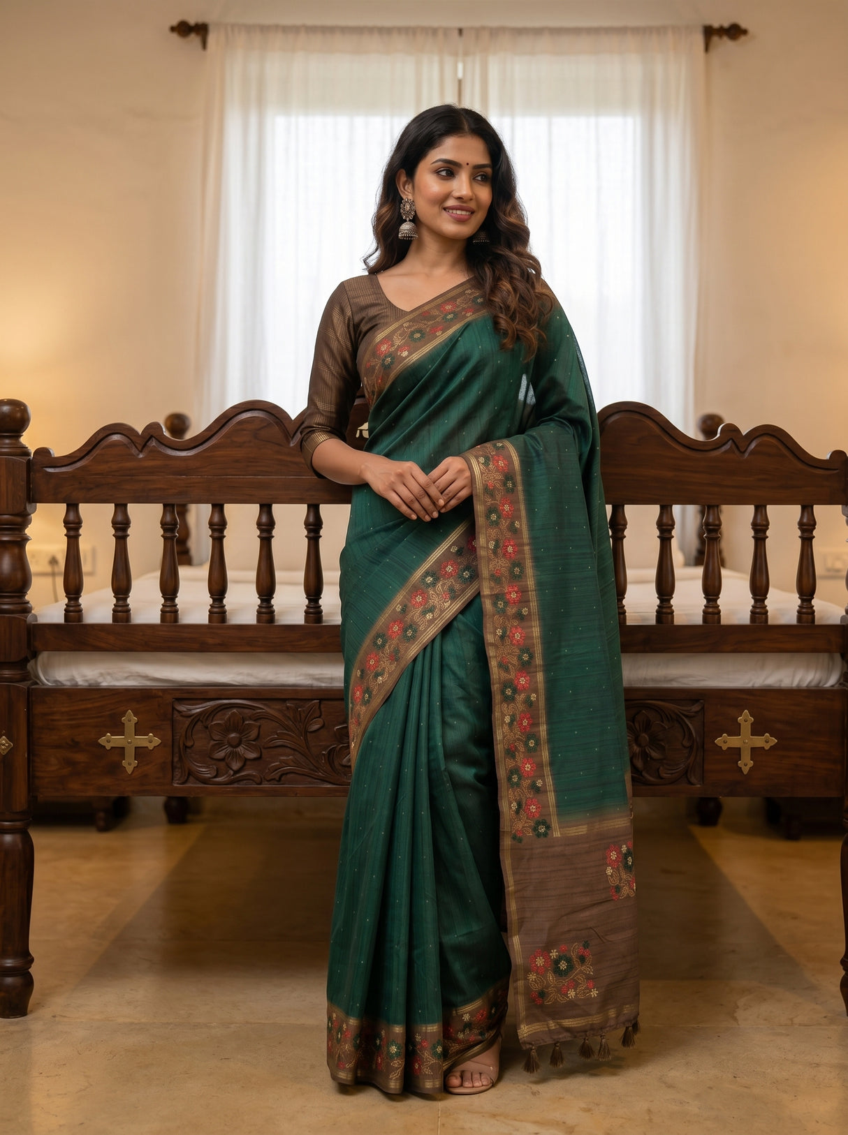 MIMOSA Bottle Green Saree Saree — pose 10 styling detail