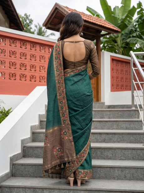 MIMOSA Bottle Green Saree Saree — pose 2 styling detail