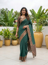MIMOSA Bottle Green Saree Saree — pose 6 styling detail