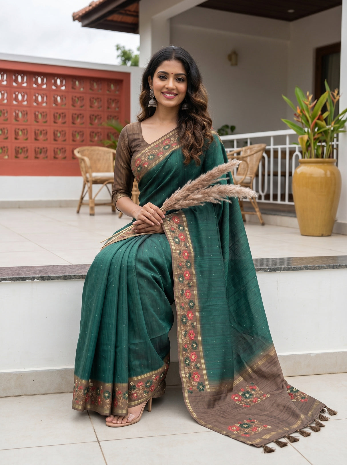 MIMOSA Bottle Green Saree Saree — pose 8 styling detail