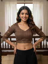 MIMOSA Bottle Green Saree Saree — blouse close-up