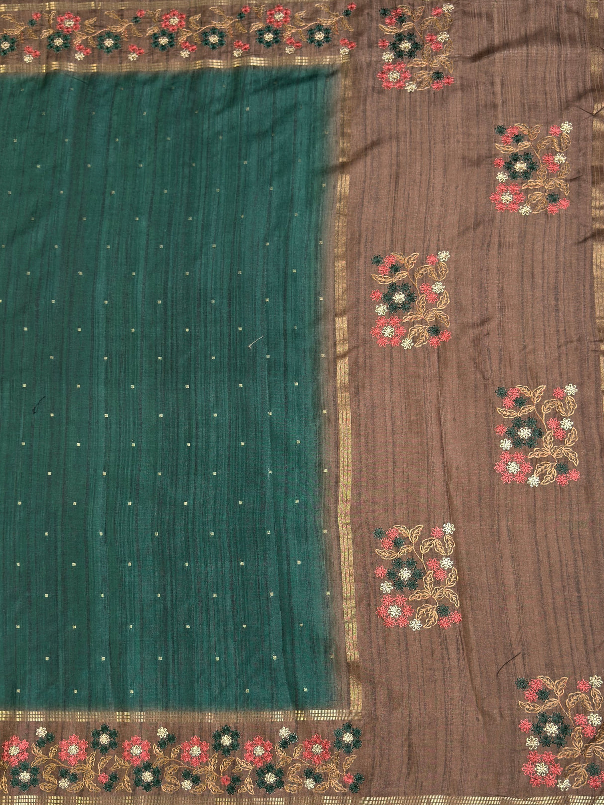MIMOSA Bottle Green Saree Saree — pallu and zari work detail