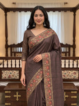 MIMOSA Chocolate Saree Saree — pose 10 styling detail