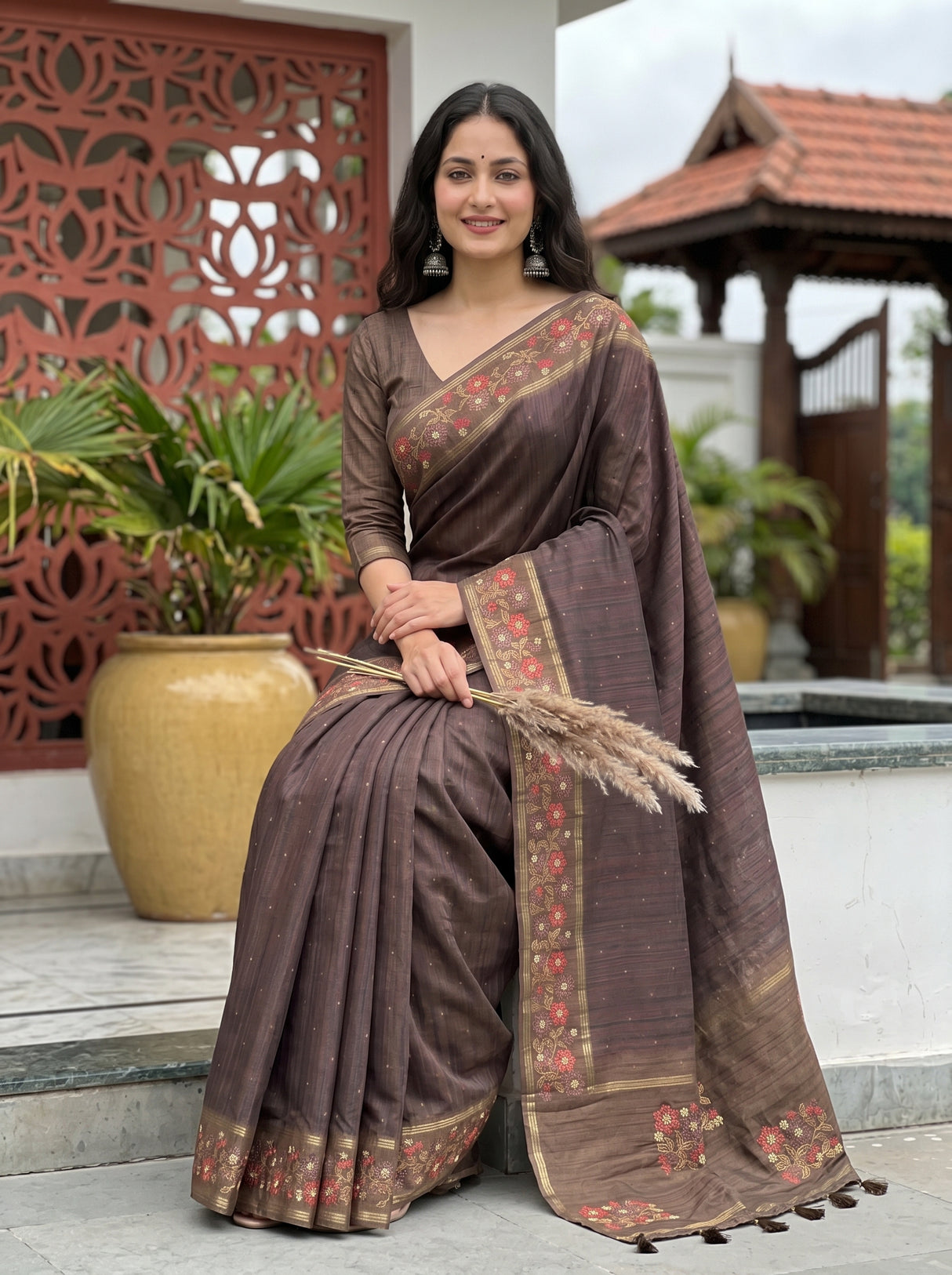 MIMOSA Chocolate Saree Saree — pose 8 styling detail
