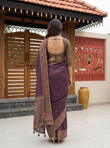 MIMOSA Wine Saree Saree — pose 2 styling detail
