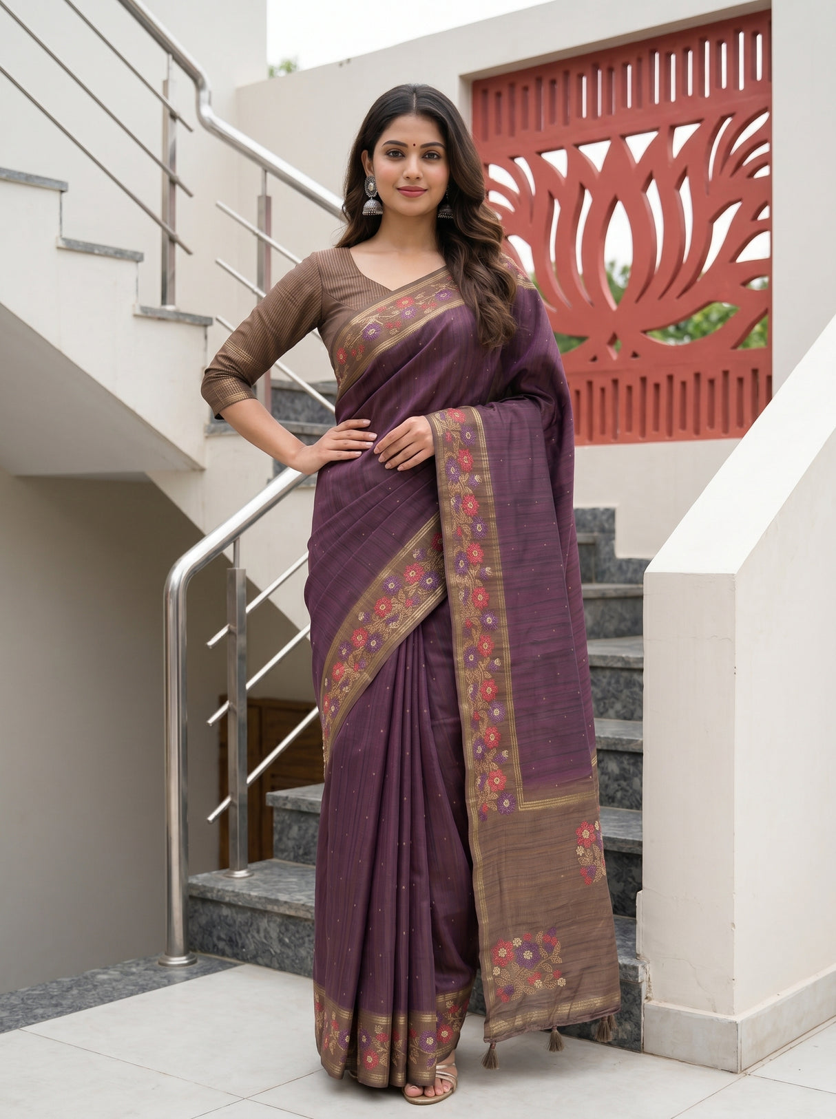 MIMOSA Wine Saree Saree — pose 4 styling detail