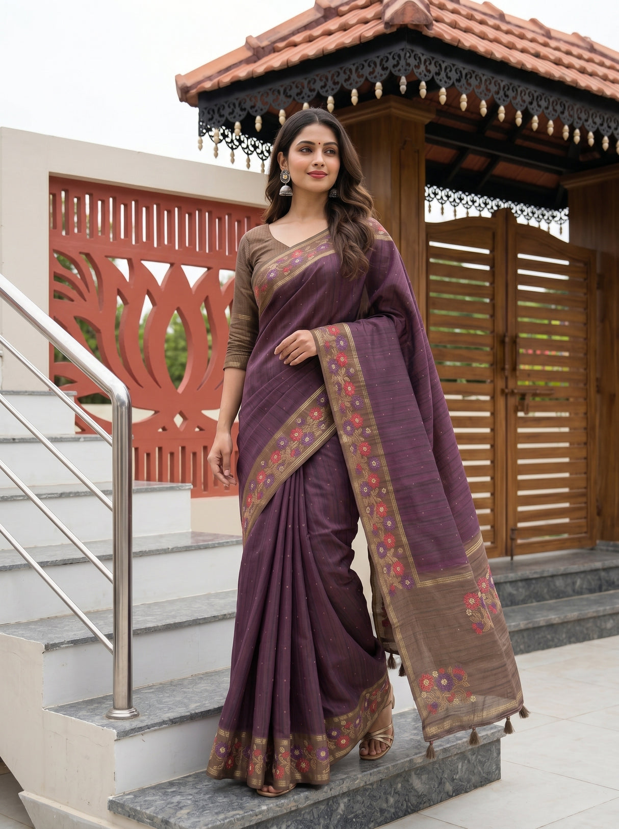 MIMOSA Wine Saree Saree — pose 6 styling detail