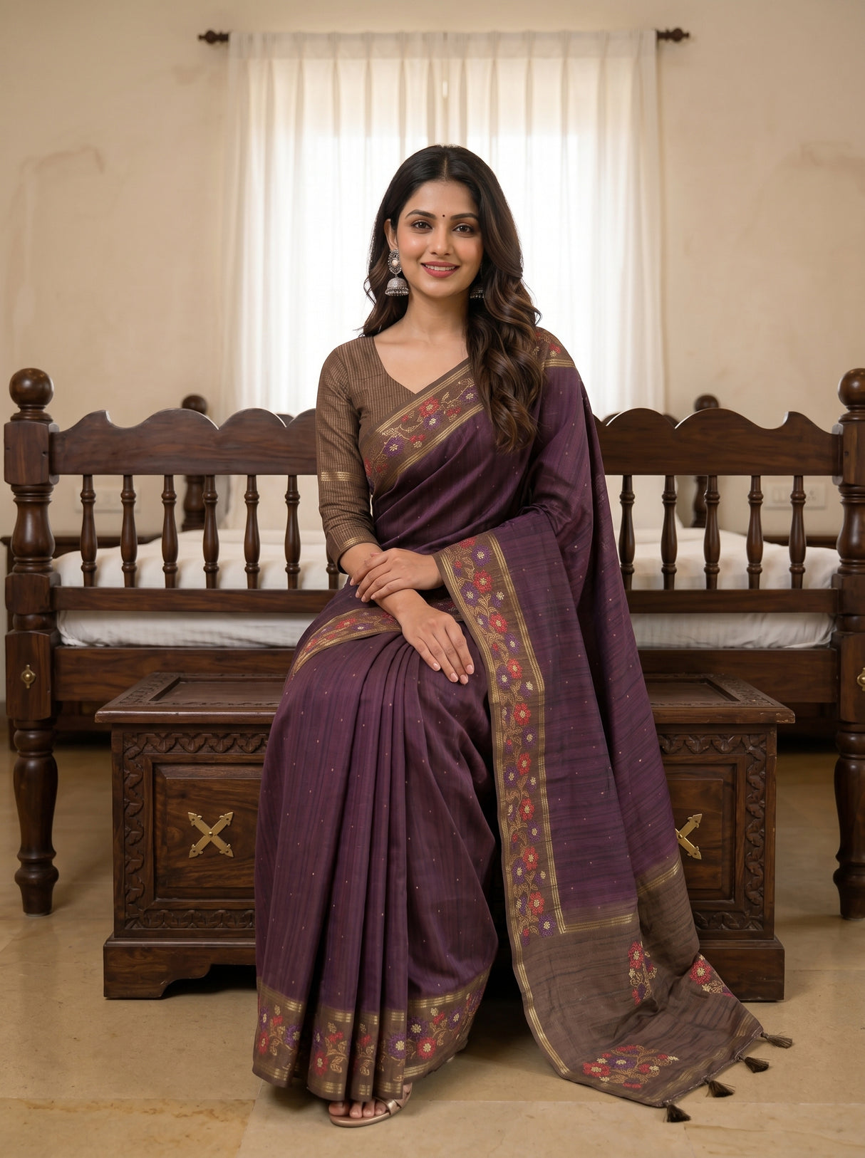 MIMOSA Wine Saree Saree — pose 8 styling detail