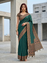 MIMOSA Bottle Green Banarasi Art Silk Saree — AI Model lifestyle pose