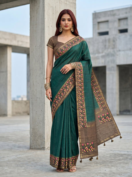 MIMOSA Bottle Green Banarasi Art Silk Saree — AI Model lifestyle pose