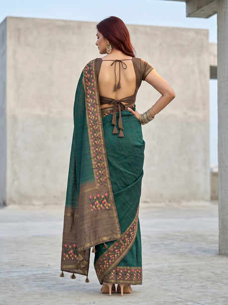 MIMOSA Bottle Green Banarasi Art Silk Saree — pose 2 styling detail