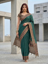 MIMOSA Bottle Green Banarasi Art Silk Saree — pose 6 styling detail