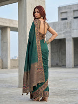 MIMOSA Bottle Green Banarasi Art Silk Saree — pose 7 styling detail