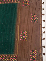 MIMOSA Bottle Green Banarasi Art Silk Saree — pallu and zari work detail