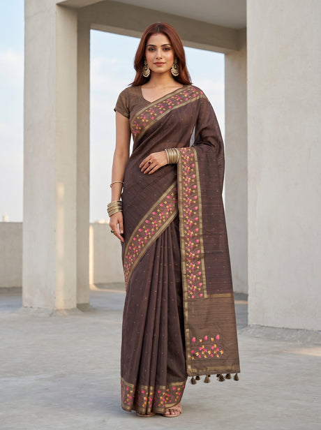MIMOSA Chocolate Banarasi Art Silk Saree — AI Model lifestyle pose