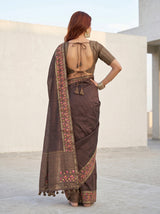 MIMOSA Chocolate Banarasi Art Silk Saree — pose 2 styling detail