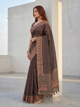 MIMOSA Chocolate Banarasi Art Silk Saree — pose 3 styling detail