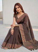 MIMOSA Chocolate Banarasi Art Silk Saree — pose 8 styling detail