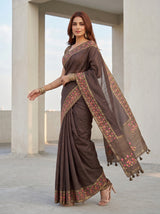 MIMOSA Chocolate Banarasi Art Silk Saree — pose 9 styling detail