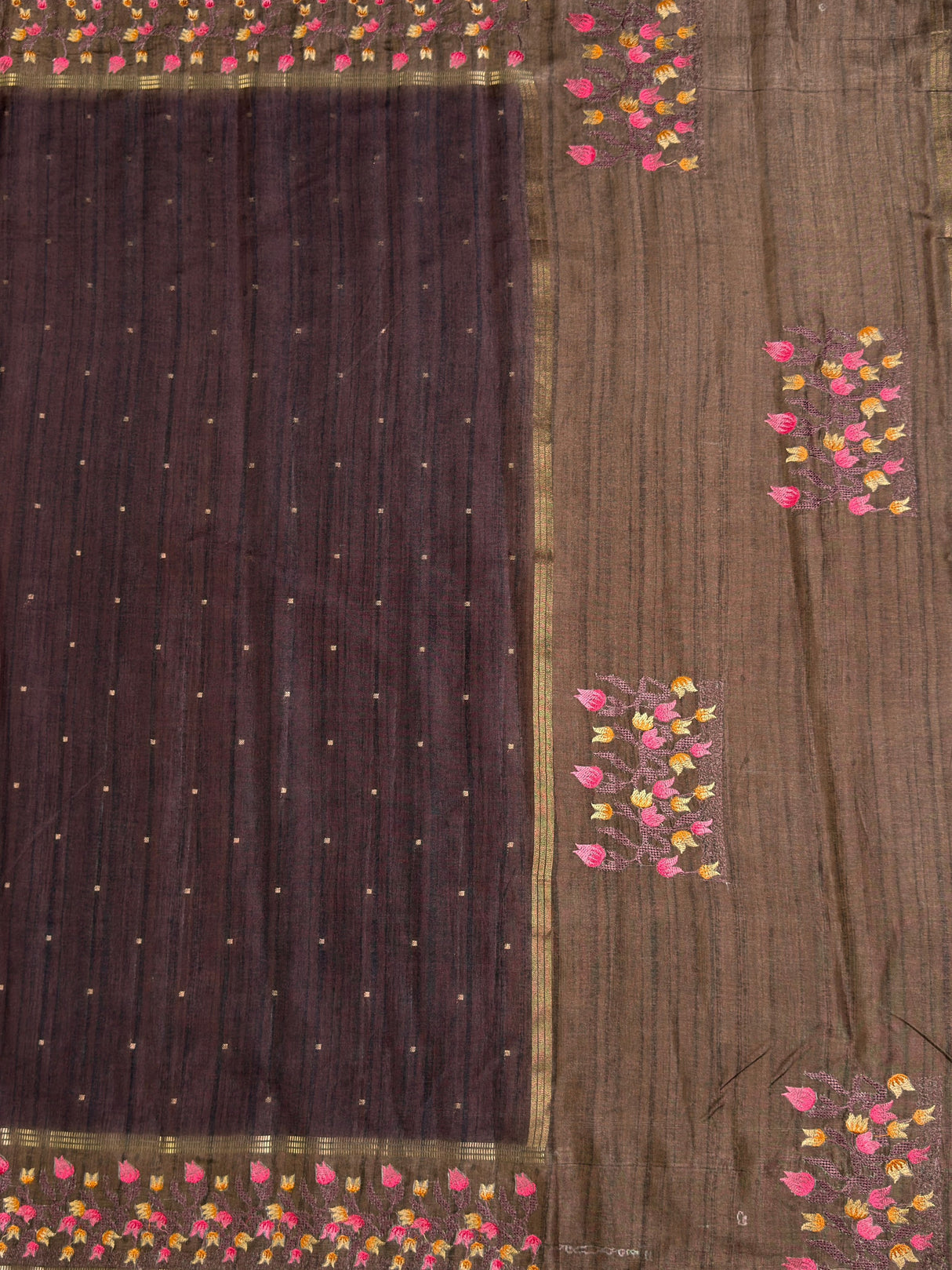 MIMOSA Chocolate Banarasi Art Silk Saree — pallu and zari work detail