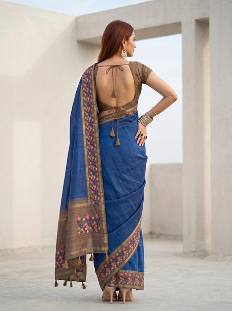MIMOSA Navy Banarasi Art Silk Saree — pose 2 styling detail