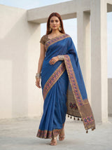 MIMOSA Navy Banarasi Art Silk Saree — pose 6 styling detail