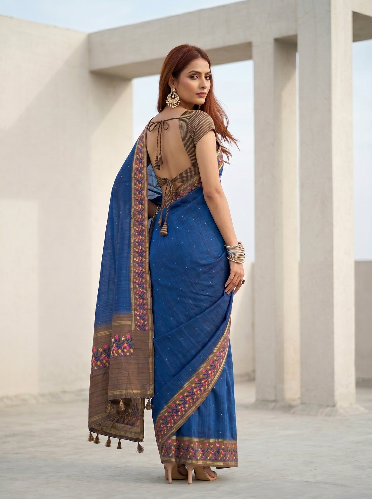 MIMOSA Navy Banarasi Art Silk Saree — pose 7 styling detail