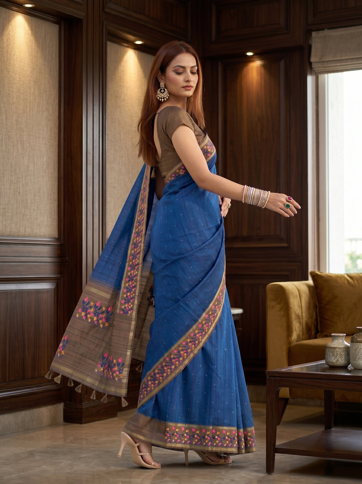 MIMOSA Navy Banarasi Art Silk Saree — pose 9 styling detail