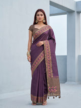 MIMOSA Wine Banarasi Art Silk Saree — AI Model lifestyle pose