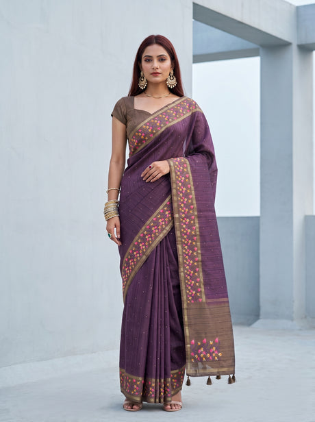 MIMOSA Wine Banarasi Art Silk Saree — AI Model lifestyle pose