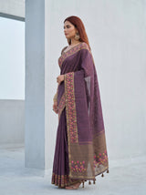 MIMOSA Wine Banarasi Art Silk Saree — pose 3 styling detail