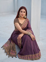 MIMOSA Wine Banarasi Art Silk Saree — pose 8 styling detail