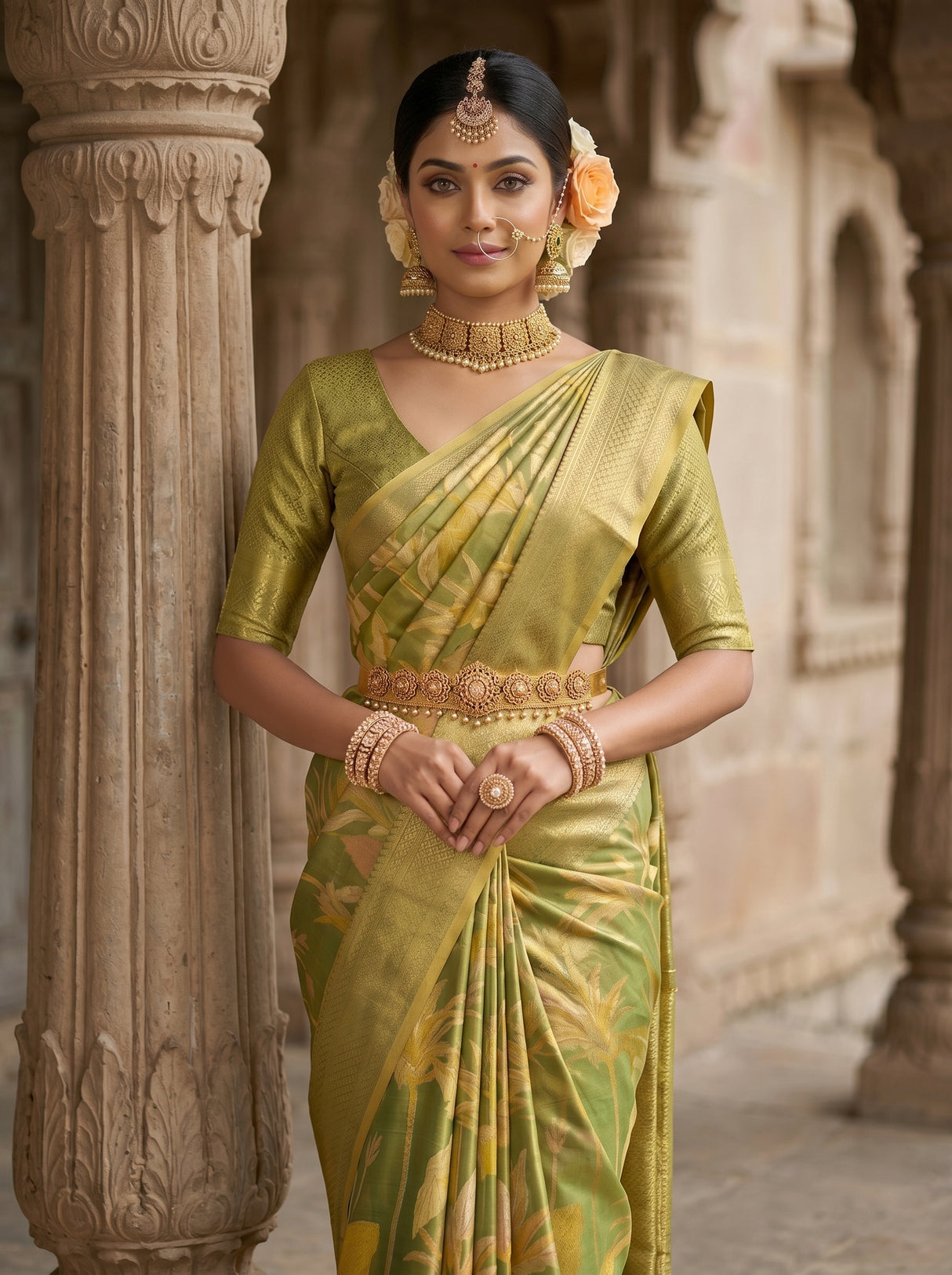 MIMOSA Green Saree Saree — pose 10 styling detail