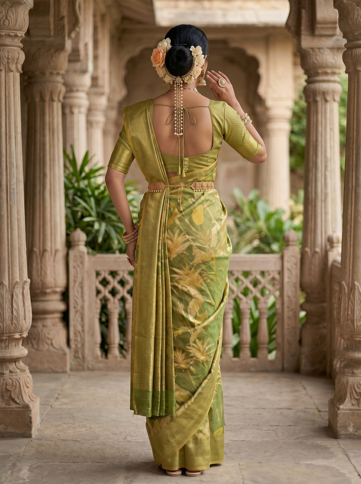 MIMOSA Green Saree Saree — pose 2 styling detail