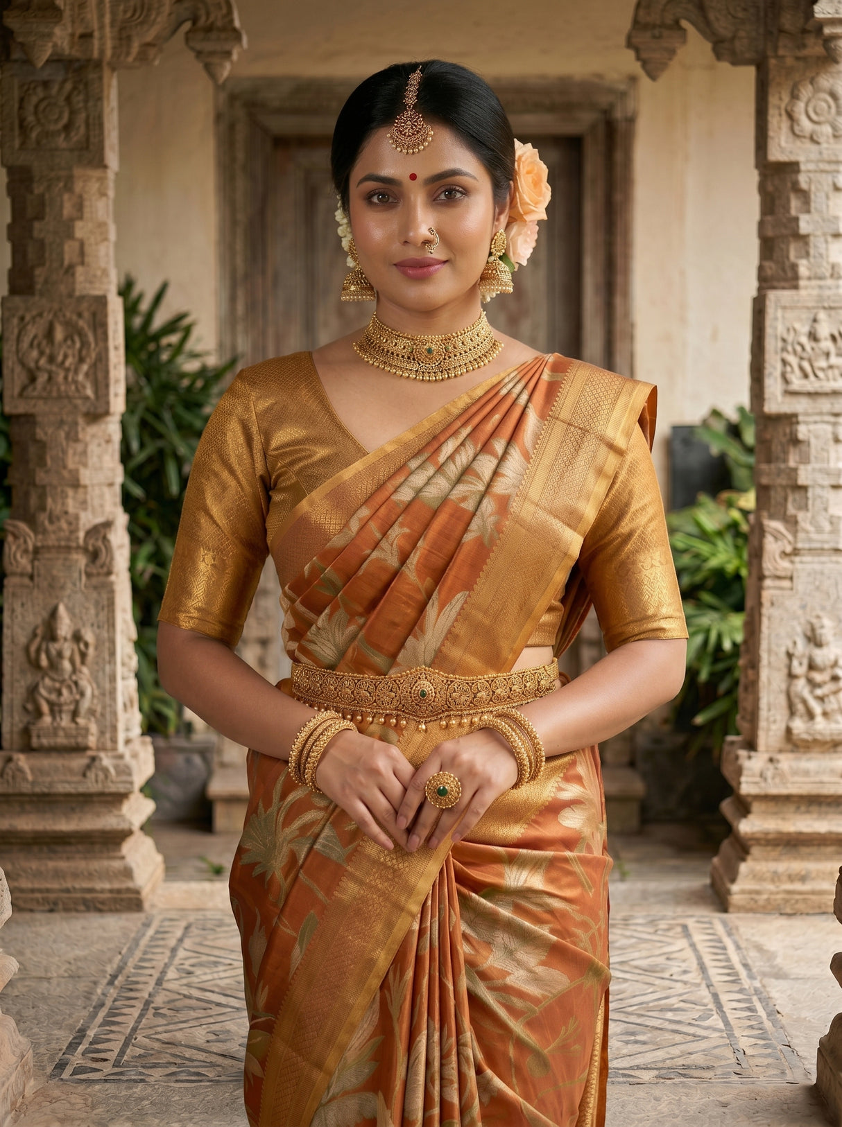MIMOSA Orange Saree Saree — pose 10 styling detail