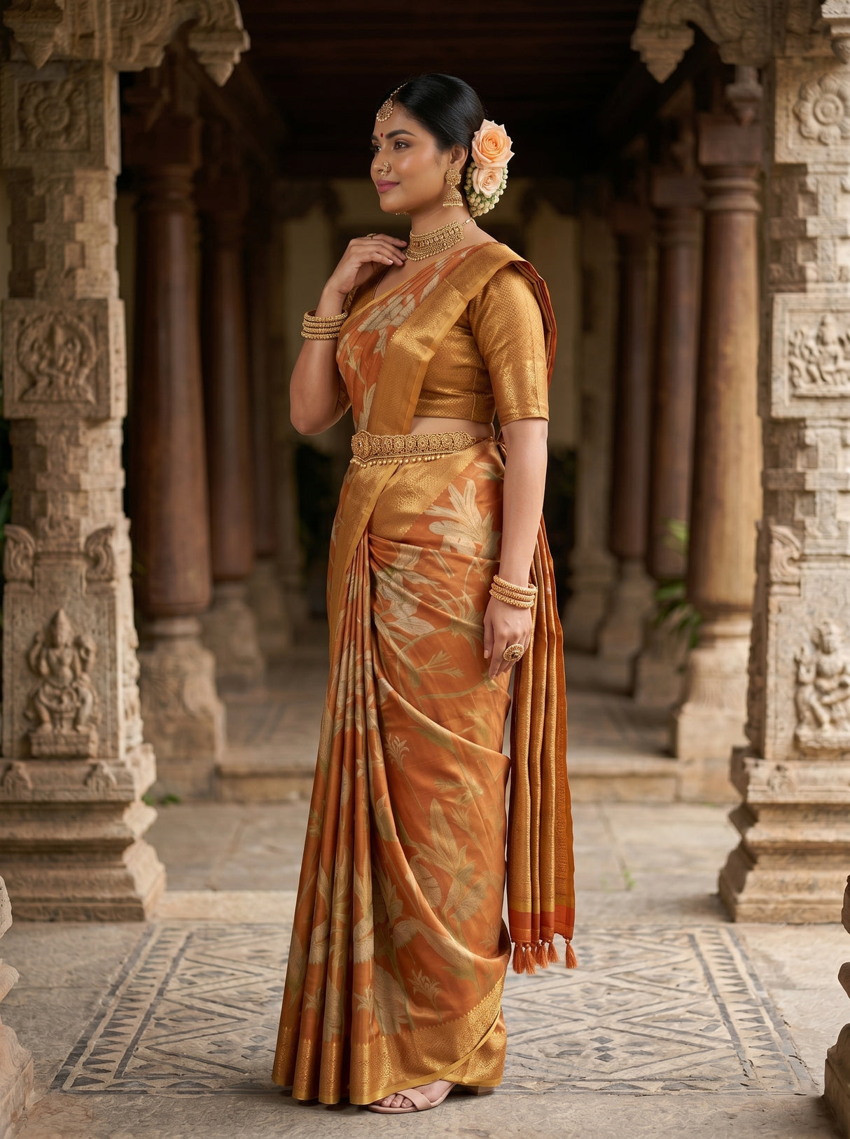 MIMOSA Orange Saree Saree — pose 3 styling detail