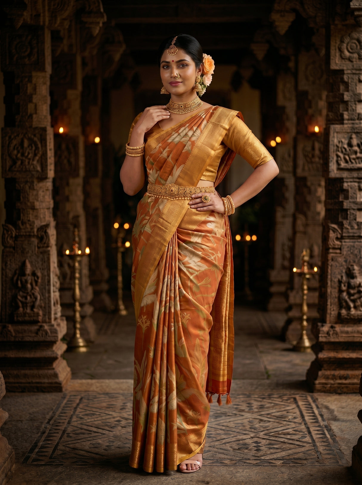 MIMOSA Orange Saree Saree — pose 4 styling detail