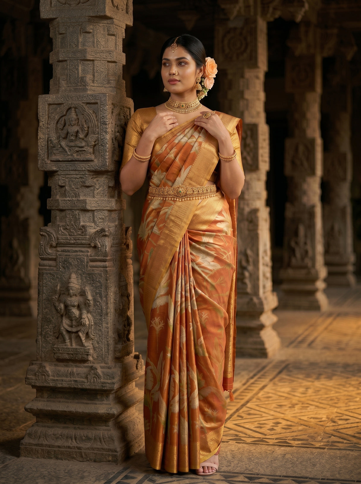 MIMOSA Orange Saree Saree — pose 5 styling detail