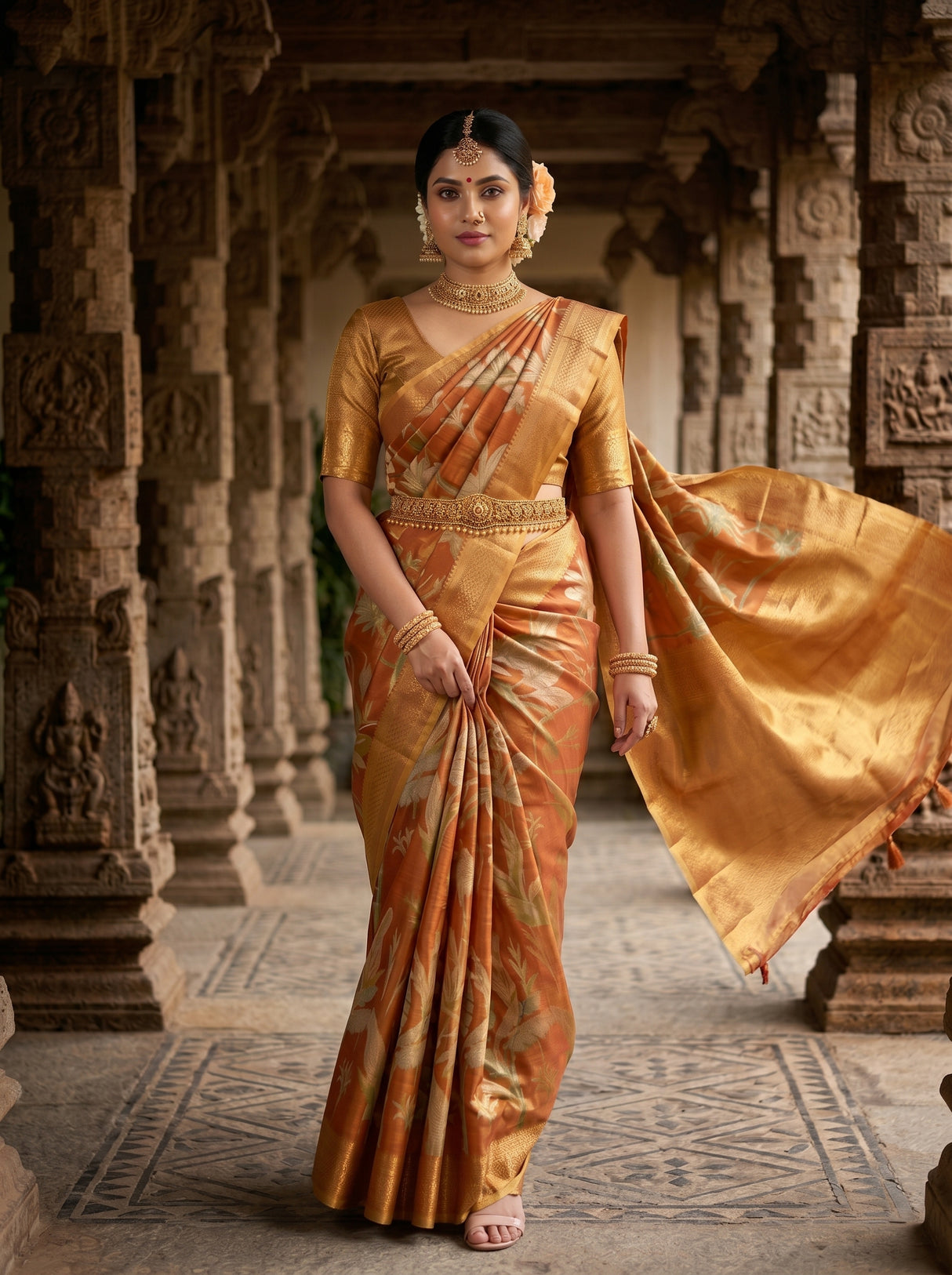 MIMOSA Orange Saree Saree — pose 6 styling detail