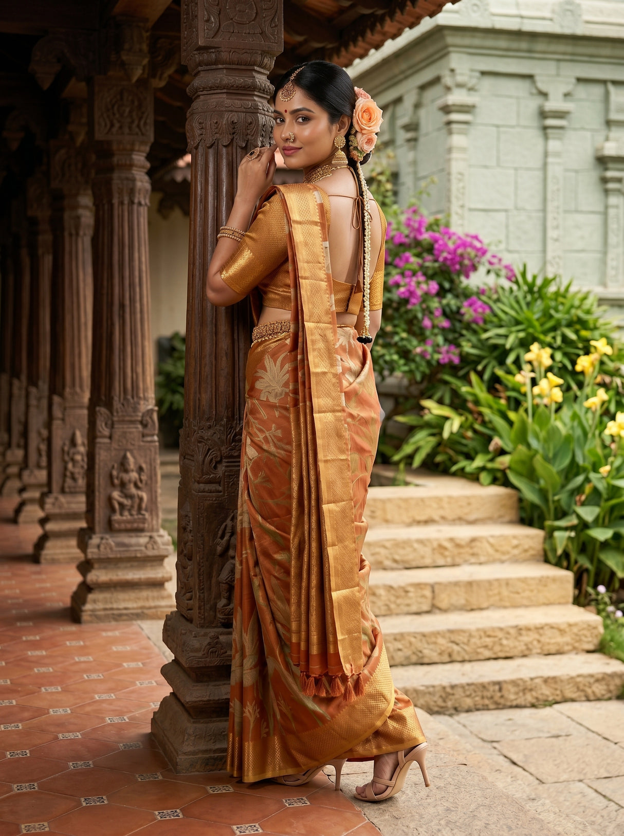 MIMOSA Orange Saree Saree — pose 7 styling detail