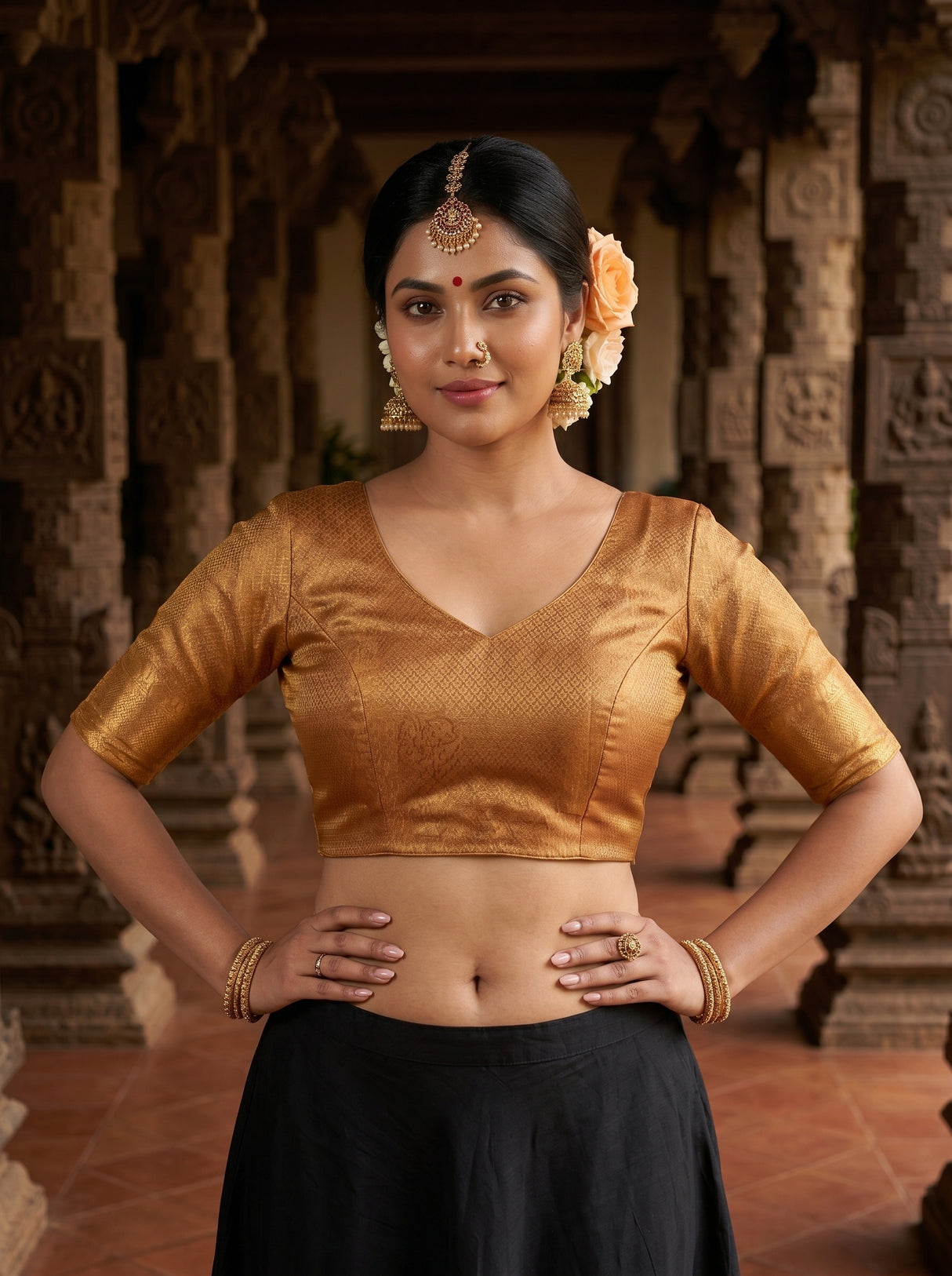 MIMOSA Orange Saree Saree — blouse close-up