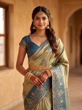 MIMOSA Blue Grey Kanjivaram Art Silk Saree — pose 10 styling detail