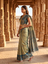 MIMOSA Blue Grey Kanjivaram Art Silk Saree — pose 3 styling detail
