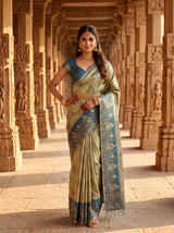 MIMOSA Blue Grey Kanjivaram Art Silk Saree — pose 4 styling detail