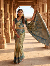 MIMOSA Blue Grey Kanjivaram Art Silk Saree — pose 5 styling detail