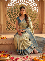 MIMOSA Blue Grey Kanjivaram Art Silk Saree — pose 8 styling detail